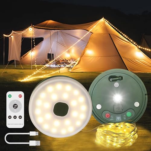 Cadena de luces de camping de 10,06 m, versátil, portátil, carga USB, cadena de luces LED con 9 modos de iluminación y resistente al agua, para camping, tiendas de campaña, senderismo