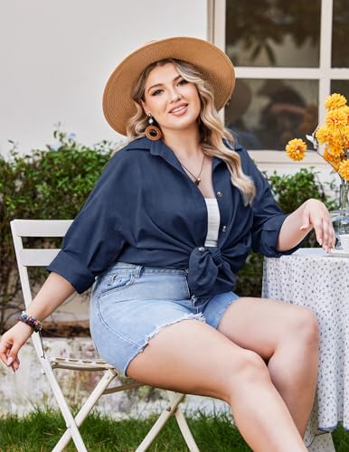 IN'VOLAND Womens Plus Size Linen Button Down Shirts Long Sleeve Cotton Casual Collared Shirt Loose Blouses Tops with Pocket3