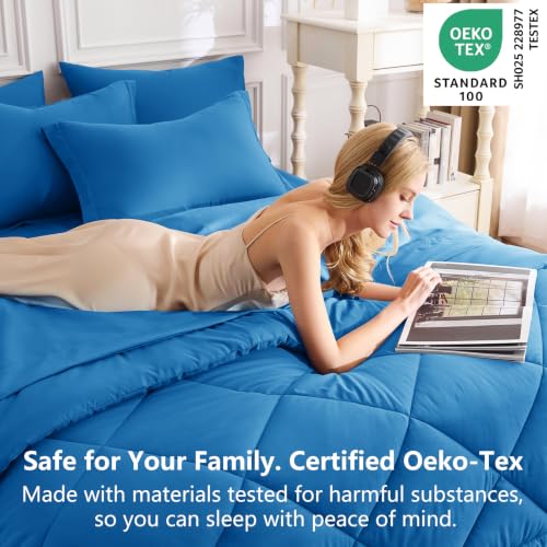 Image of CozyLux Oversized Queen Comforter Set Royal Blue, 7 Pieces Bed in a Bag Comforter Set with Sheets Luxury Bed Set All Seasons, Bedding Set with Down Alternative Comforter, Sheets, Pillowcases & Shams