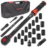 23PCS 1/2-Inch Drive Torque Wrench Set, 10-170FT.LB/13.6-230.5Nm, 1/2 Drive Click Torque Wrench Set, 72-Tooth Dual-Range, ±3% Precision Adjustable Torque Wrenches for Cart, Motorcycle, Lug Nut