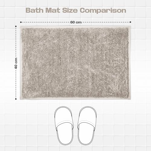 Image of enera Microfibre Bath Mat | Soft & Absorbent 2650 GSM | Non-Slip Latex Backing | Quick Dry, Washable Multipurpose Floor Mat for Bathroom, Bedroom, Kitchen & Home (Opella 40 x 60 cm) (Taupe)