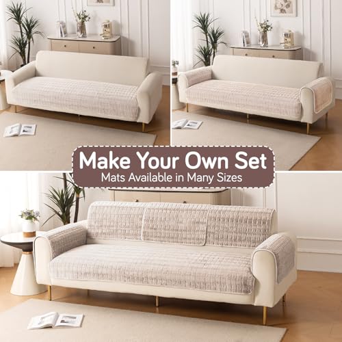 Image of HOKIPO 'Plush Haven' Premium Sofa Mat for 1 /2 /3 Seater & L Shape Sofa. Make Your Own Sofa Cover Set, Anti-Slip Mat Length 90(D) X 240(L) cm, Beige (AR-6288-BGE)
