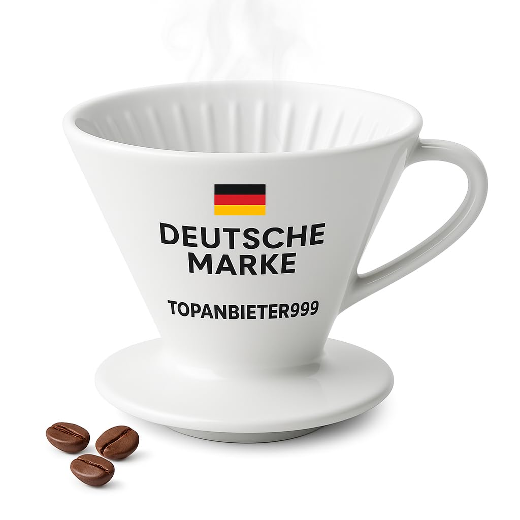 Porzellan Kaffeefilterhalter Größe 4 – hochwertig - Handfilter in Weiß, Kaffeekanne, Dauer Pour Over für 1–4 Tassen, für aromatischen Filterkaffee, passend für Melitta Kaffeefilter Gr. 4
