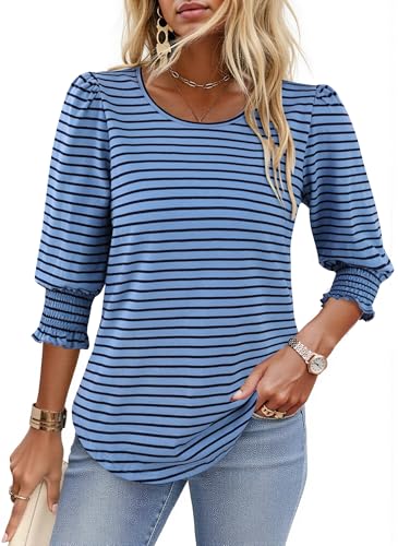 LilyCoco Womens Striped Shirt Casual Elegant Crewneck 3/4 Sleeve T Shirts2