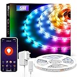 Tira LED Alexa, 5M Luces LED 5050 RGB WiFi, Tira Led Inteligente Control Remoto por App, Sincronizar con Música, Funciona con Alexa/Google Home, Luces LED Habitación