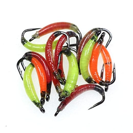 Garden Worm Fly Pack of 20, Size 8 Nymph Earth Worm Realistic Fly for Crappie Trout Bass Bluegill Fishing