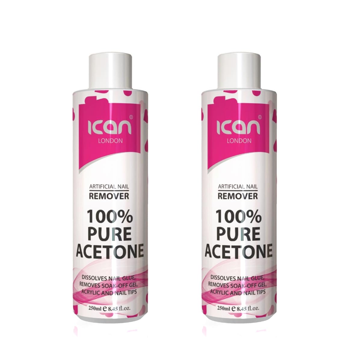 Ican London 100% Pure Acetone Nail Polish Remover UV GEL Soak Off 250ml Pack of (02)