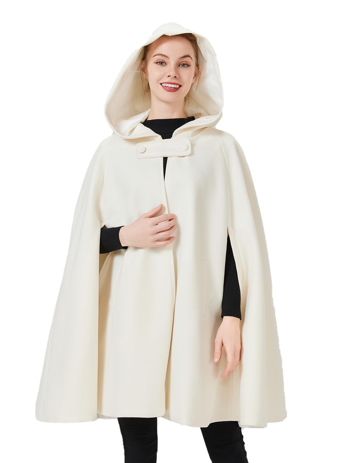 BEAUTELICATE Donna Mantello con Cappuccio Inverno Misto Lana Cappotto Medievale Robe Lungo Poncho Giacca con Giromanica per Cosplay Halloween Costume Natale Matrimonio