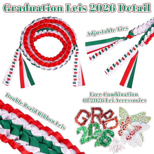 Image of Mexican Graduation Leis 2026,Class of 2026 Graduation Ribbon Lei with Butterfly and Pins,Double Handmade Congrats,Graduations Gifts for High School College