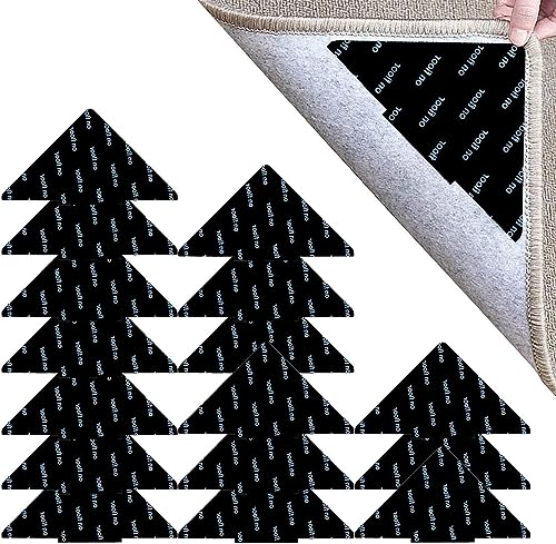 Rug Grippers, 16 Pcs Double Sided Anti Curling Washable Removable Rug Grip Tape, Non Slip Adhesive Pad for Hardwood Floor, Tile, Mats, Wall
