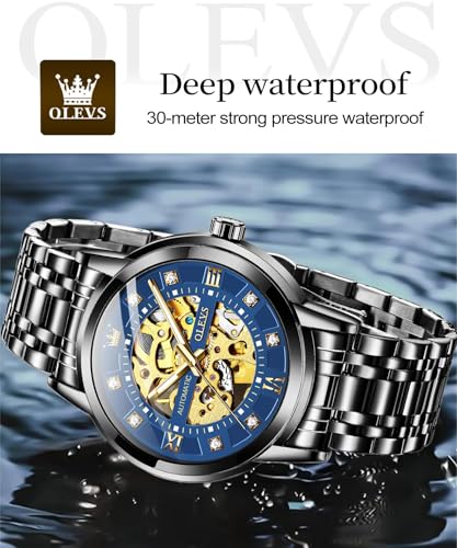 Image of OLEVS Men's Gold Skeleton Watch Automatic Mechanical self Winding Luxury Dress Stainless Steel Waterproof Luminous Wrist Watches