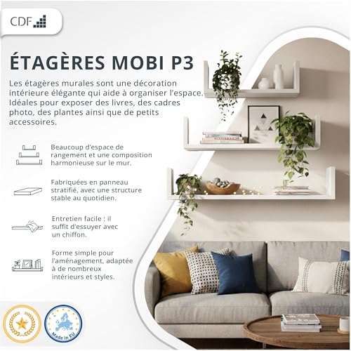 Étagères murales flottantes blanches 80/60/40 cm de CDF - 5