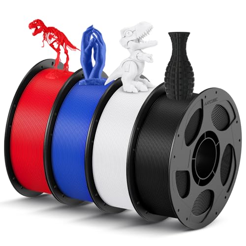 ANYCUBIC PLA Filament 1.75mm Bundle, 3D Printing PLA Filament 1.75mm Dimensional Accuracy +/- 0.02mm, 1KG Reusable Spool (2.2 lbs), 4KG Black + White + Blue + Red