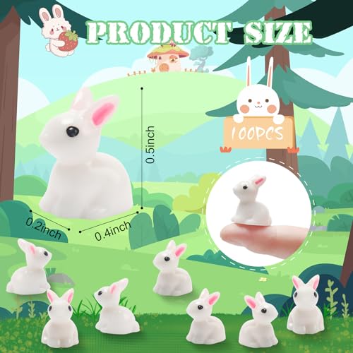 Exasinine 100Pcs Rabbit Miniature Figurines Easter Bunny Mini Rabbits Bunny Figurine Mini Resin Animals Fairy Garden Miniature Ornaments for Easter Egg Fillers Dollhouse Cake Home DéCor by Exasinine - Image 2