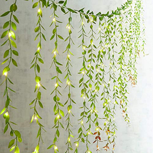 Artificial Hanging Vines, 10 Pack Fake Ivy Weeping Willow Greenery Leaves Plastic Plants Faux Garland Vine Uv Resistant For Indoor Outdoor Garden Door Wall Baskets Wedding Party Decoration - Red #TOP3