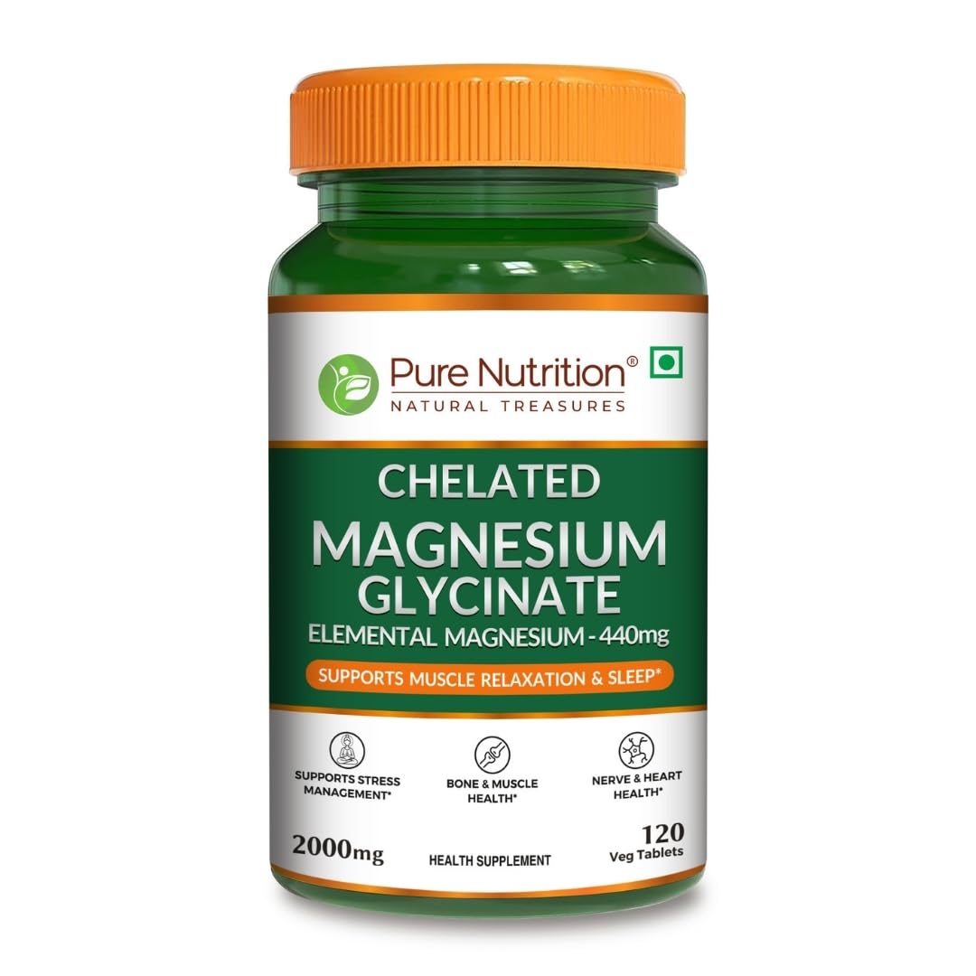 Pure Nutrition Chelated Magnesium Glycinate 2000mg Supplement - 120 Tablets | High Absorption Magnesium (Elemental 440mg) for Sleep, Cramps, Nerve Health, Relaxation, Bone & Joint Health