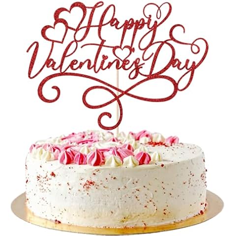 AROKIPPRY Red Glitter Happy Valentine's Day Cake Toppers Food Picks Cake Decorations for Valentine's Day Party Suppliers (Red) Cover