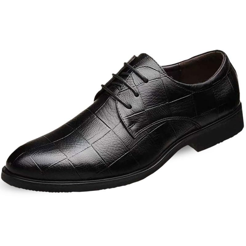Shoes Dress Oxford for Men Lace Up Round Toe Plaid PU Leather Derby Shoes Slip Resistant Rubber Sole Anti-Slip Block Heel Low Top Business