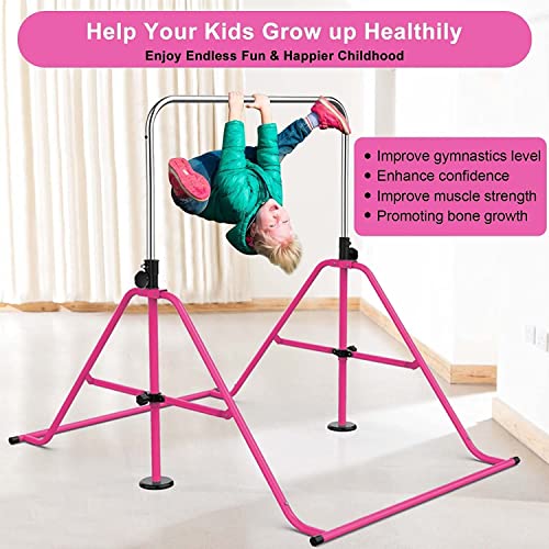 Ravs Gymnastics Bar For Kids With Swing Set, 8 Heights Adjustable Easy Folding Gymnastic Training Bar Kids Monkey Horizontal Bars - Max Load 300Lbs (Small-Pink) #TOP5