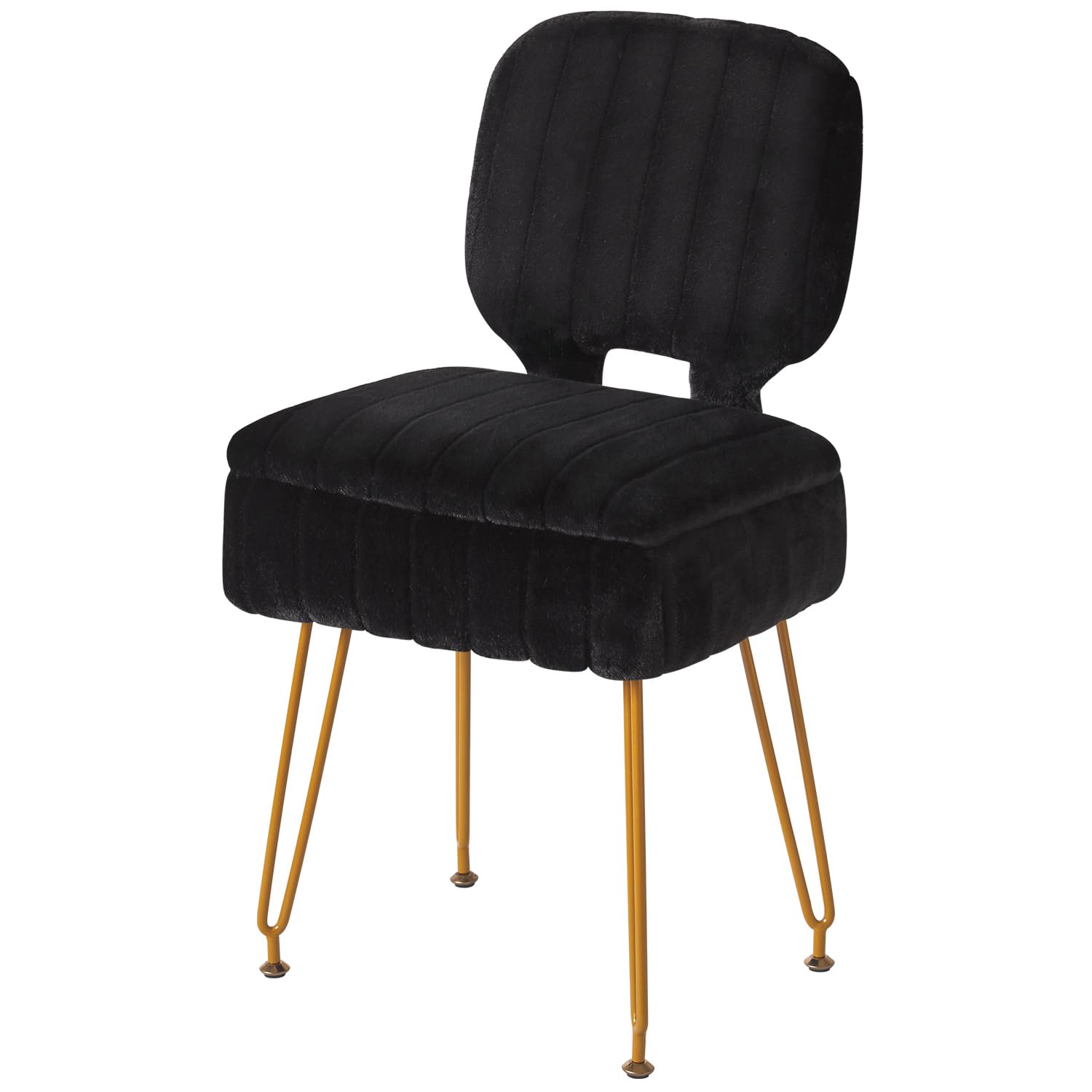 IBUYKE Vanity Stool with Storage, Folding Back Makeup Chair, Black WBD030B
