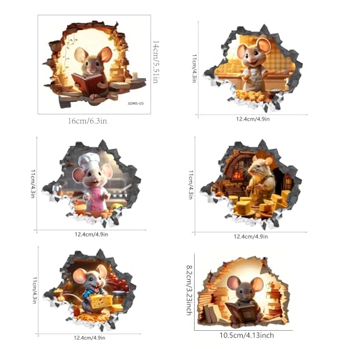 Set de 6 adhesivos 3D de ratones para pared miniatura 3