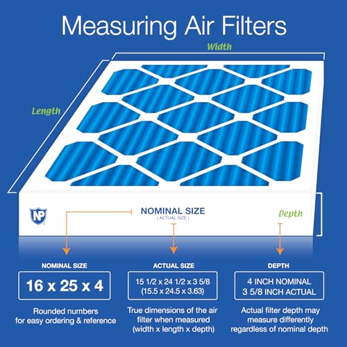 Image of Nordic Pure 16x25x4 Pleated MERV 7 Plus Carbon Air Filters 2 Pack | Actual Size: 15 1 /2 x 24 1 /2 x 3 5 /8 Made in USA, Standard HVAC Filtration, Pet & Household Odor Control