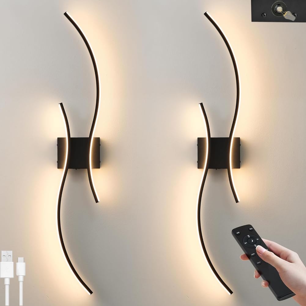 SXECAEPS LED Rechargeable Wall Sconce - Cordless Dimmable Indoor Lamp with Remote Control, Touch Switch, USB Charging 100CM Long