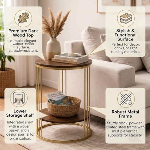 Image of Coffee Table /End Table /Center Table /Sofa Side Table /BedsideTable /nightstand for Living Room Bedroom Balcony Table with Marble Design Wooden Top Gold Brown