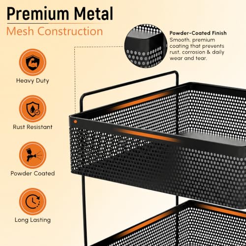 Image of JD FRESH 2 Tier Metal Square Kitchen Stand Organizer /Countertop Large Capacity Storage Rack /Space Saving Design /Modern Ventilation Design for Spices,Fruits or Vegetables /Bathroom Vanity Storage Shelf