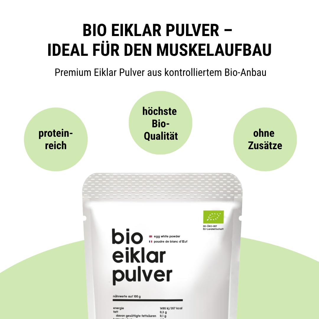 Polvo de clara de huevo orgánico GreenOrganic, 450 g, pasteurizado, secado por pulverización