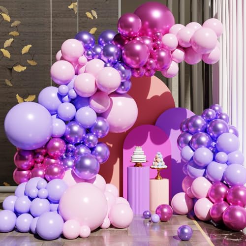 Pink and Purple Balloons 131pcs Light Pink and Purple Balloons Garland Arch Kit with Different Sizes for Birthday Baby Shower Bridal Shower Wedding Party Decorations