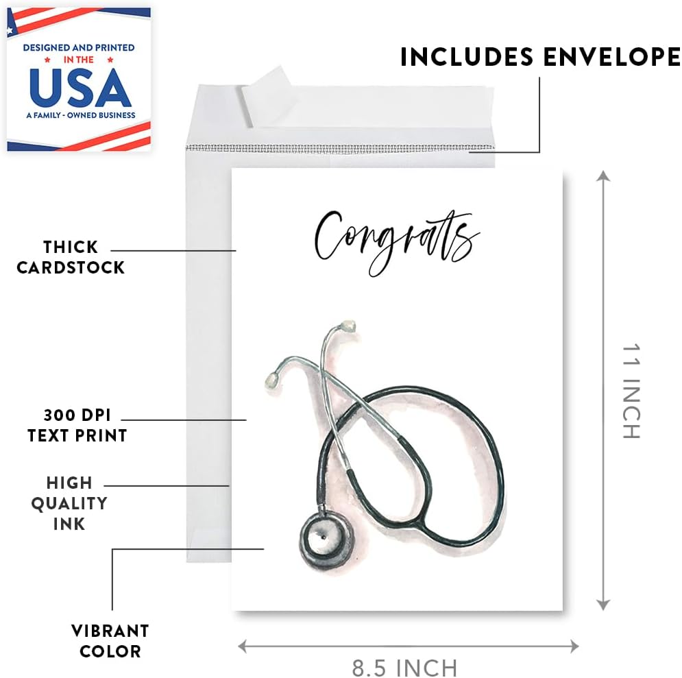 Andaz Press Funny Congratulations Jumbo Card With Envelope, Congrats Stethoscope Design, Graduation Greeting Card for Med School, Nursing, Healthcare, Doctor, Nurse, Her, Him, 8.5 x 11 inch, 1-Pack