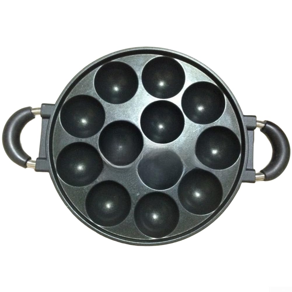 Padella Takoyaki 12 Fori in Alluminio - Tegame Antiaderente Fisico per Snack Giapponesi e Burger su Fuoco a Gas 39x28cm(C)