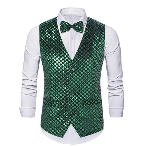 Men’S Sleeveless Vest Jacket Single Breasted V-Neck Slim Fit Chic Waistcoat For Wedding Stage Performance
