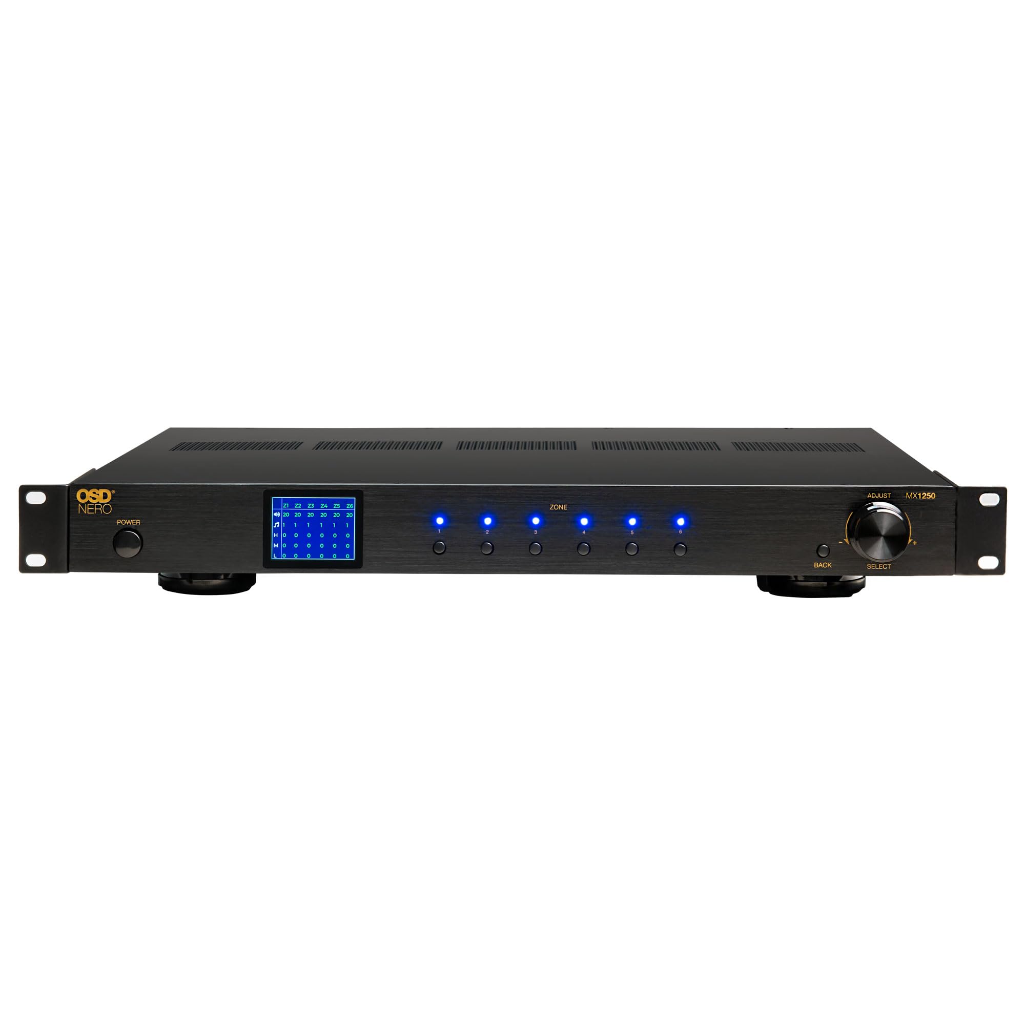 OSD Nero MX1250 DSP Matrix Amplificatore a 12 canali, sistema audio multi-room a 6 zone per tutta la casa, ingressi dual bus, equalizzatore per zona, potenza di classe D, amplificatore di