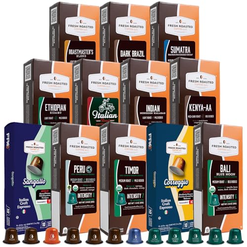 Image of Fresh Roasted Coffee, Single-Origin & Espresso Blend Variety Espresso Capsules for Nespresso OriginalLine, Kosher, 120 Recyclable Aluminum Capsules