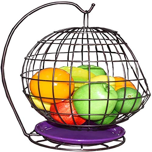 JTKDL CounterTop Fruit Basket Stand Banana Fruit Basket Hanger sphérique Bowl Support comptoir avec tiroir de vidange for la Maison Cuisine et Salle de séjour (Color : Brown)