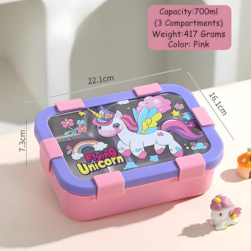 Image of Kids Tiffin Box Stainless Steel Lunch Box for School Boys & Girls | Leakproof Bento Lunch Box with 3 Compartments | Food Grade 304 Steel | Lunch Box for Kids School, Snacks & Office Use 700ML