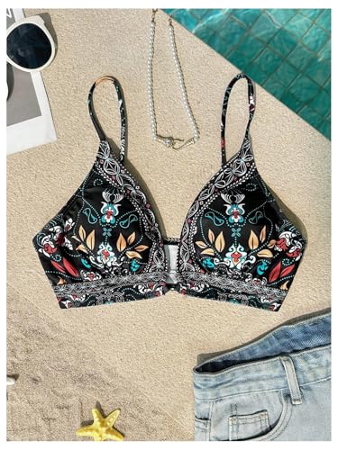 SweatyRocks Women's Floral Print Bikini Tops Strap Tie Back Swimsuit Bathing Suit Tops3