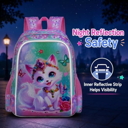 Image of 16 inch Fox Backpack for Girls, 3Pcs Kids Bookbag for Elementary Preschool Kindergarten, School Backpacks with Lunch Box(Pink)
