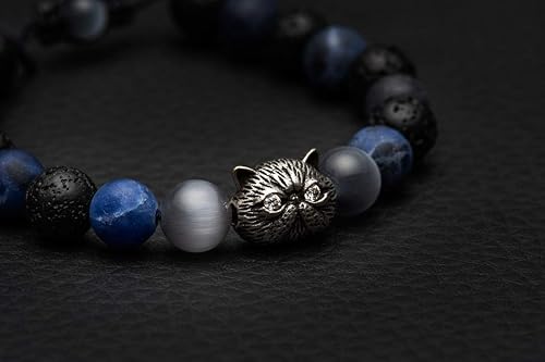Miniatura 4 de Karseer Pulsera de piedra curativa para gatos, sodalita natural y roca de lava para aromaterapia, difusor de aceites esenciales, antiansiedad,