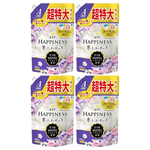 【まとめ買い】 レノアハピネス 夢ふわタッチ リラックスナイトホワイトムスクの香り つめかえ用 超特大サイズ P&G × 4個