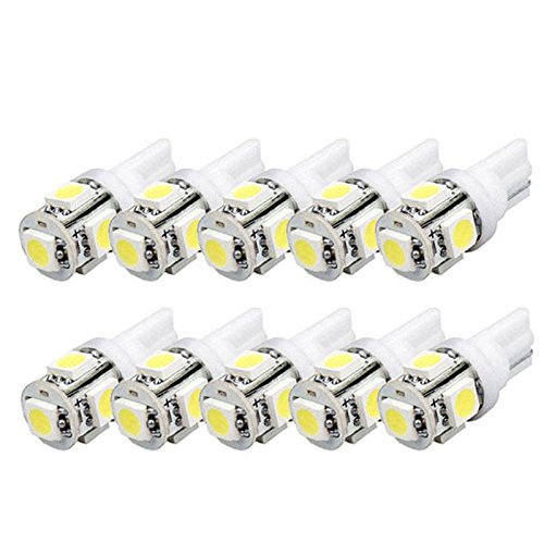 Lookatool 10pcs T10 Wedge 5-SMD 5050 Xenon LED Light bulbs 192 168 194 W5W 2825 158 White