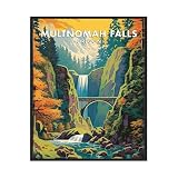 Multnomah Falls Oregon Poster Art Print, Vintage Waterfalls Retro Mountain and Lake Landscape, Wall Art Poster Decor Nature Landscape Picture For Bedroom Office Home 69 (Multnomah Falls Oregon, 10"L x 8"W, Unframed)