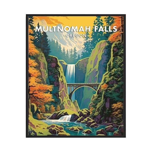 Multnomah Falls Oregon Poster Art Print, Vintage Waterfalls Retro Mountain and Lake Landscape, Wall Art Poster Decor Nature Landscape Picture For Bedroom Office Home 69 (Multnomah Falls Oregon, 10"L x 8"W, Unframed)