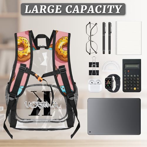 Personalized Large Clear Backpack Stadium Approved Heavy Duty PVC Plastic Custom Donuts Transparent Backpacks See Through Bag with Name, Sweet Donut3