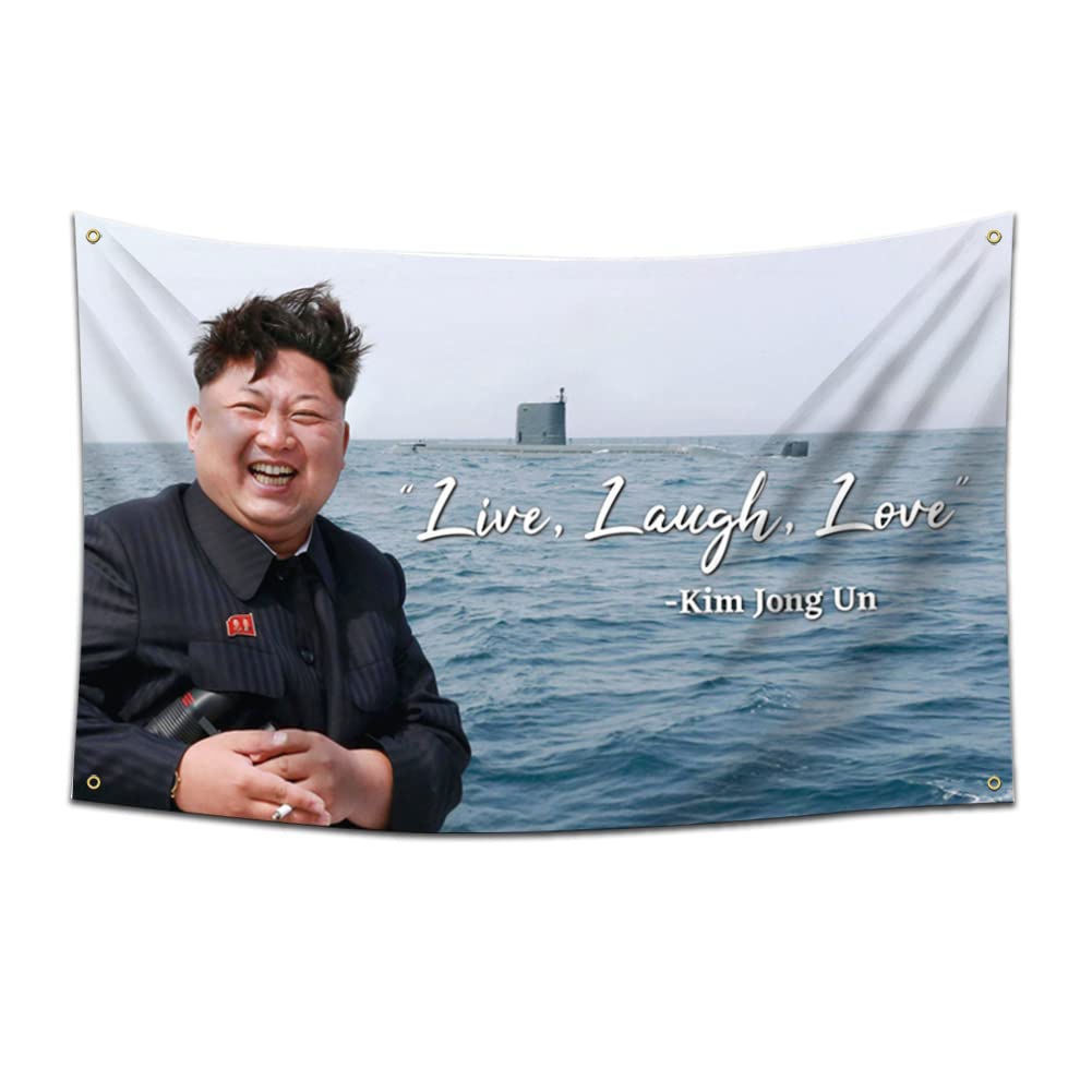 Fvieon Kim Jong Un Live,Laugh,Love Flag,3x5 Feet Banner,Funny Poster UV Resistance Fading & Durable Man Cave Wall Flag with 4 Brass Grommets for College Dorm Room Decor