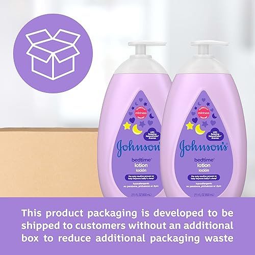 Image of Johnson's Moisturizing Bedtime Baby Lotion with Coconut Oil & NaturalCalm Aromas to Help Relax Baby, Mild, Hypoallergenic & Paraben-, Phthalate- & Dye-Free, Twin Pack, 27.1 fl. oz, 2 Pack