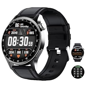 ABPWO Bloedglucosemonitoring Smartwatch, 3,4 cm niet-invasieve bloedsuikerspiegel slim horloge voor diabetici fitness smartwatch, bluetooth modieus smartwatch (kleur: zwart+zwart lederen band)