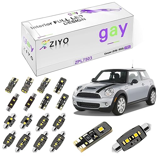 ZIYO ZPL7503- LED Interior Light Kit for MINI COOPER Mini ONE R50 R53 2001-2007 Dome Light Bulbs Replacement Package, 6000K Xenon White LED Lights Accessories Upgrade Error Free (17 Bulbs)